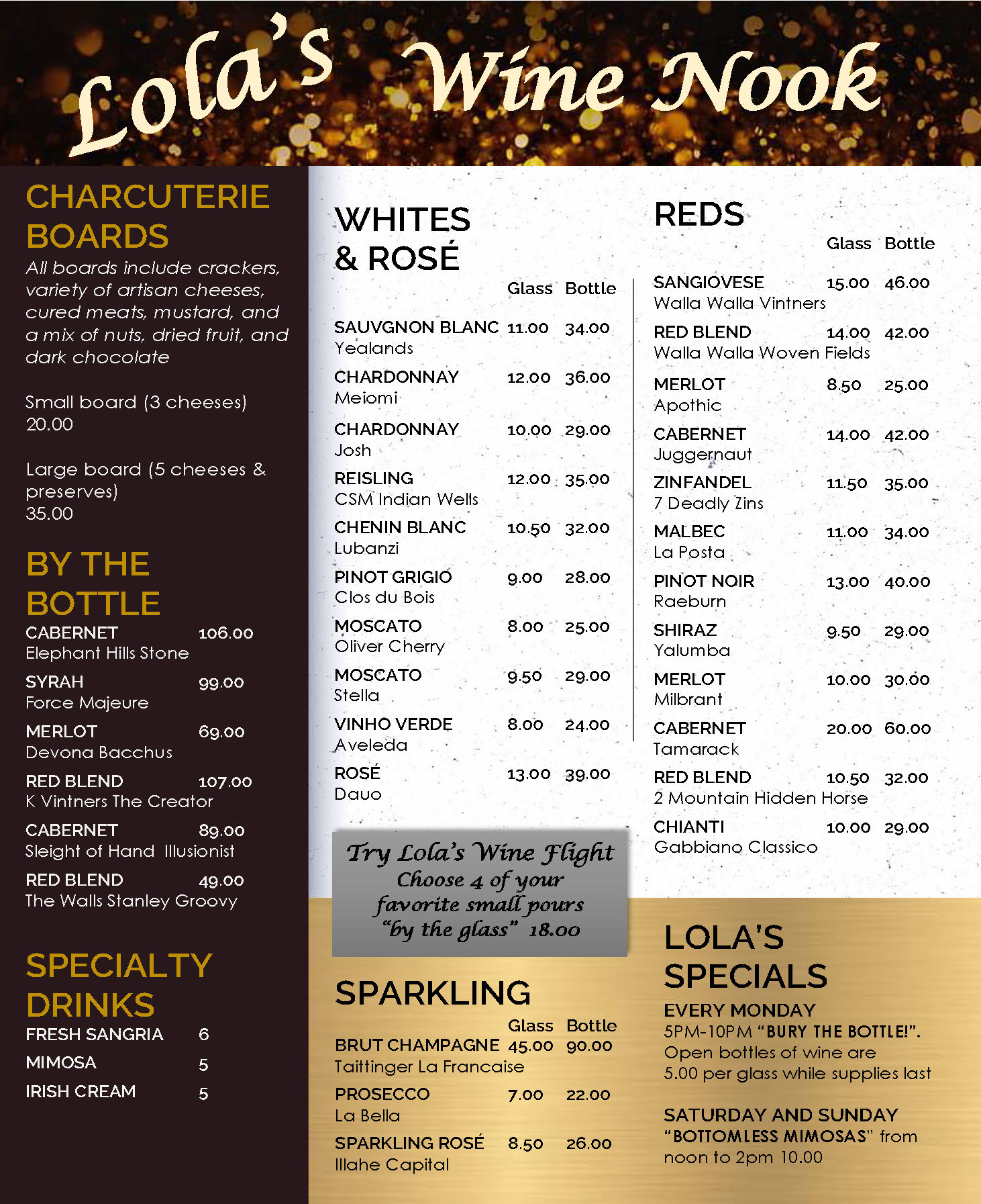Lola's Nook Menu